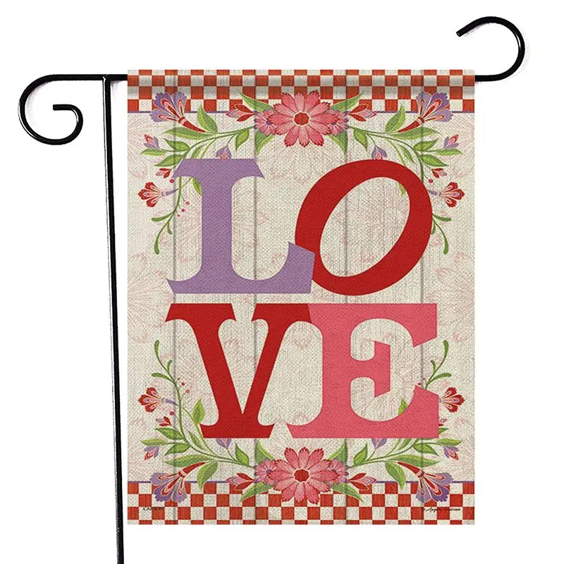 Happy Valentine's Day Linen Garden Flag Decorative Hanging Banner Indoor Outdoor Garden Yard Decoration - Цвет: 5