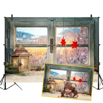 

Christmas Photography Background Wood Wall Window Lamp Snowflake Stars Dream Backdrop for Birthday Party Photo Studio