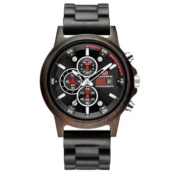 

Wooden Men Quartz Watch Luxury Chronograph Stylish Wristwatch Sport Military Creative Wood Watches Stop Watch Black Gift For Man