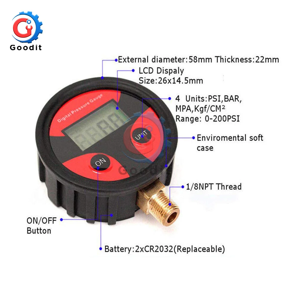 0-200PSI датчик давления воздуха Dial Meter Тестер медной резины цифровой датчик давления в шинах Инструмент для автомобиля грузовика мотоцикла авто шины