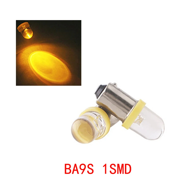 

50Pcs/Lot Yellow BA9S 1SMD LED Bulbs License Plate Lights White Car LED Instrument Light Round Head LED Bulb 12V