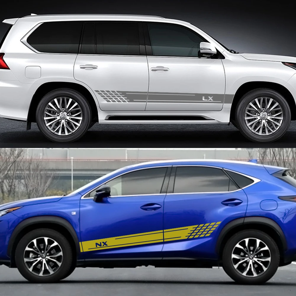 2PCS Car Styling Door Side Skirt Stripes Stickers For Lexus RX NX GX LX Auto Reflective Decoration Vinyl Decals Car Accessories (4)