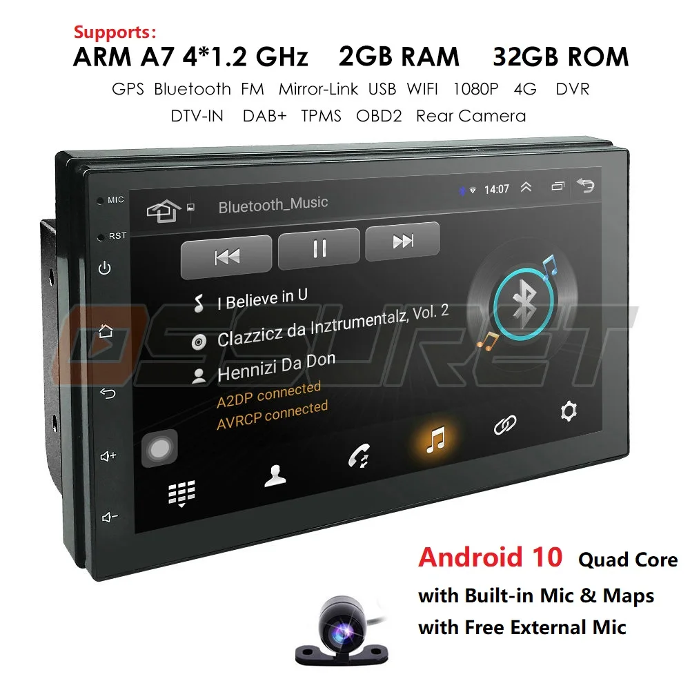 Free Rear View Camera Double DIN 2DIN Car Stereo Android 8.1 OS 2GB RAM 16GB ROM 7 Inch Capacitive Touch Screen Bluetooth GPS Navigation Quad Core WiFi 3G//4G FM//AM RDS Radio HD 1080P Video Player Rem