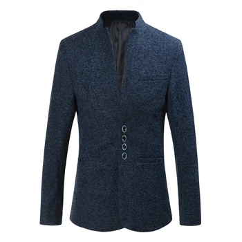 

single-breasted, stand-up men's suit jacket size S-6XL, fashion business casual coat, black gray blue men Blazer coats 2019