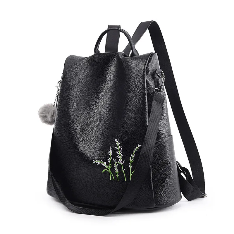 Embroidery Feather Design Backpacks Women Backbag Anti-theft Female Travel Back Bag Teenager Girls Student School Bags Mochila