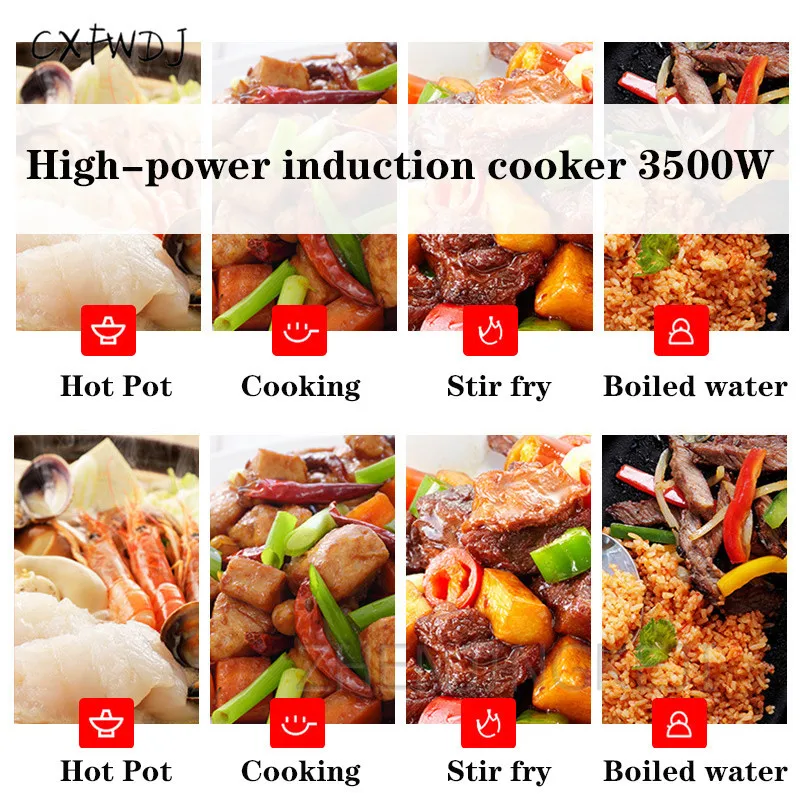 3500w Commercial Induction Cooker 5 Speed Adjustment High Power Stainless Steel Intelligent Waterproof Plane Induction Cooker