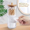 Makeup Cotton Pad Organizer Bathroom Storage Box For Cotton Swabs Cosmetics Jewelry Makeup Remover pad Container with Bamboo Lid 3