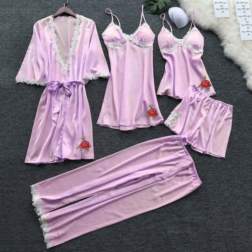 Женский комплект из 5 предметов, кружевная Пижама, штаны для сна+ Топ для сна, сексуальное женское белье, пижама, женская одежда для сна