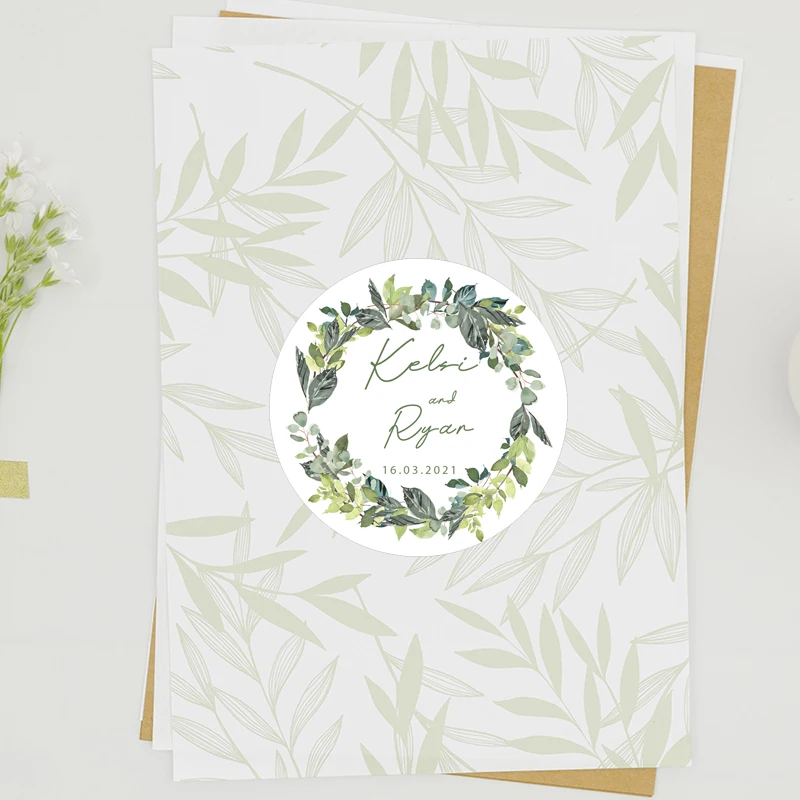 96pcs 2.5-7cm Floral Customized Add Your Names and Date Sticker Wedding Stickers Invitations Seals Candy Favors Gift Boxes Label