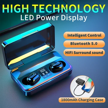 

TWS Earphones Bluetooth 5.0 1800mAh Charging Box Wireless Headphone 9D Stereo Sports Waterproof Earbuds Headsets With Microphone