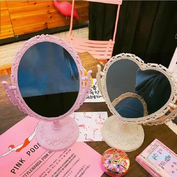 

Desktop Cosmetic Mirror Heart Shape Decorative Looking Glass Multifunction Hanging Cute Makeup Spectacles Home Decorative Mirror