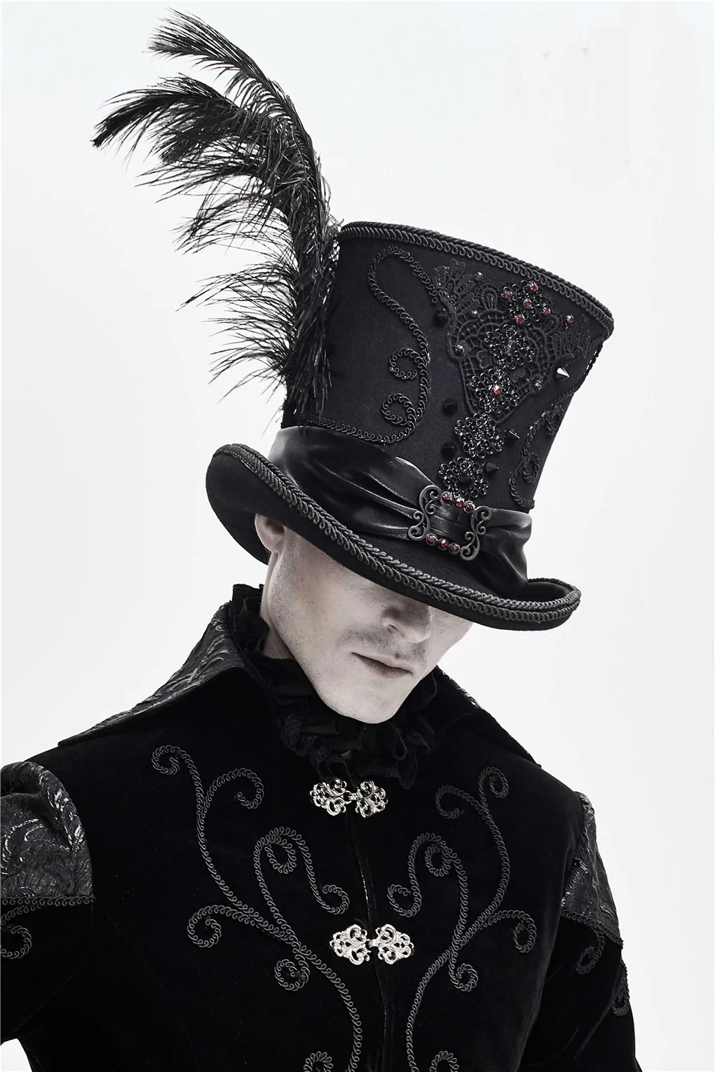 Gothic Vintage Top Hat Men Steampunk Cosplay Punk Party Caps Feather