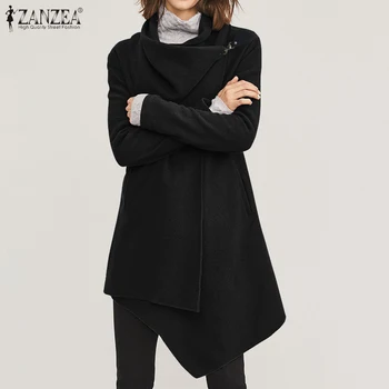 

2020 ZANZEA Women Casual Asymmetrical Jackets Long Sleeve Pockets Coats Overcoats Solid Outwear Chaqueta Mujer Casaco Plus Size