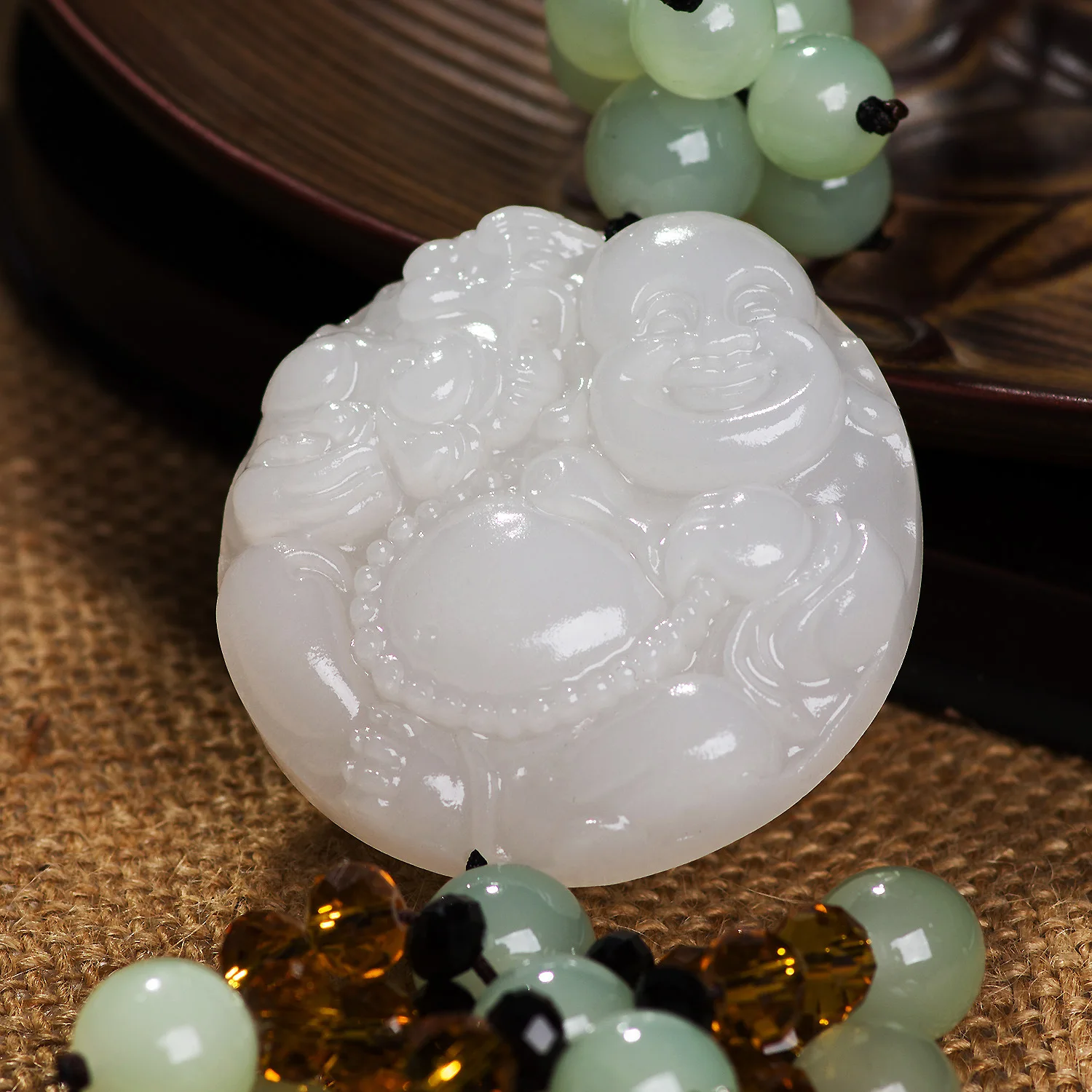 

GS Old Double-Sided Jade Pendant Buddha Hold Pixiu Fu Character Car Interior Trim Supplies Car Mounted Decorations