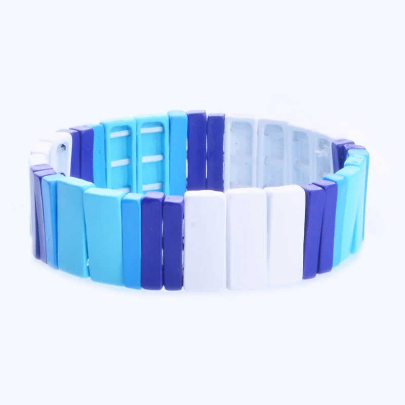 bracelet Греческие белые яркие синие морские глянцевые эмалированные квадратные шевроновые бусы Яркие Браслеты Женские Мужские эмалированные растягивающиеся браслеты - Окраска металла: bracelet