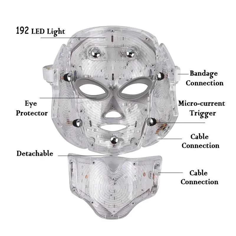 Foreverlily 7 Colors Light LED Facial Skin Care Mask With Neck Skin Rejuvenation Treatment Beauty Anti Acne Therapy Whitening