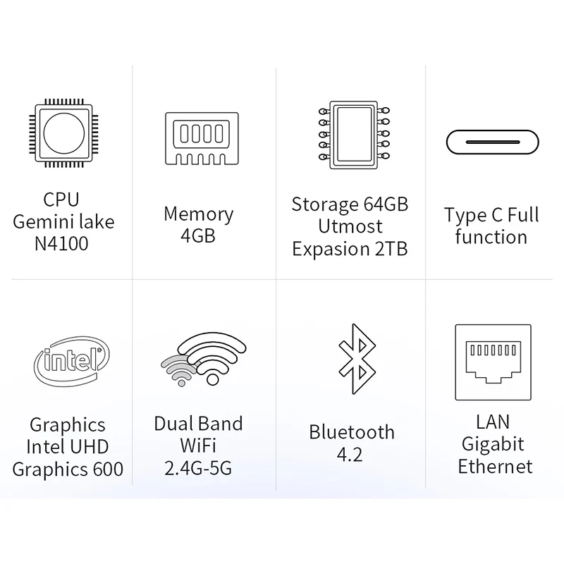 Перемычка Ezbox N4 Mini Pc, Intel Gemini Lake N4100 4 Гб ОЗУ 64 Гб ПЗУ 2,4 г/5 ГГц WIFI Windows 10 Мини ПК Поддержка Hdmi/Vga