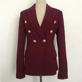 

HIGH STREET New Fashion 2018 Designer Blazer Jacket Women's Metal Lion Buttons Double Breasted Blazer Outer Coat Wine red