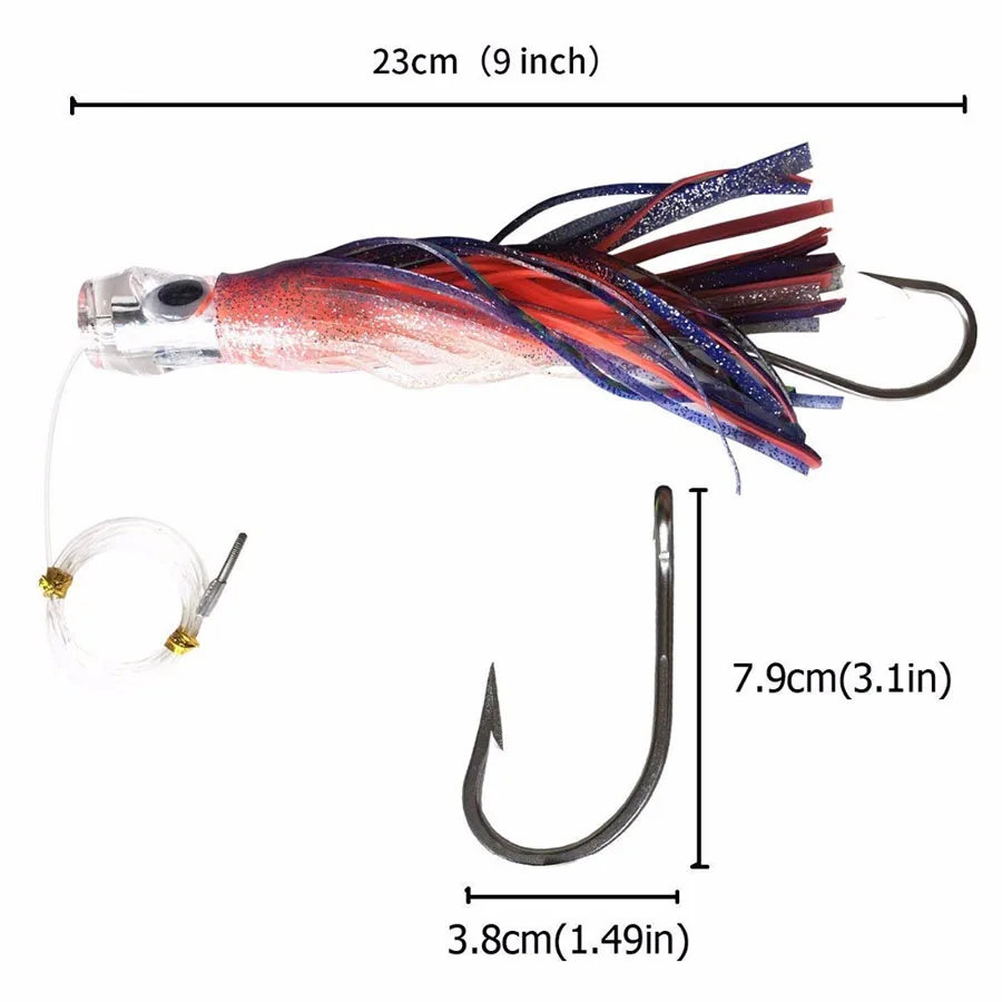 Octopus Skirts Trolling Lures Saltwater Trolling Skirt Lures with Stainless Steel Hook and Swivel Rigged Leader 6.5inch/9inch