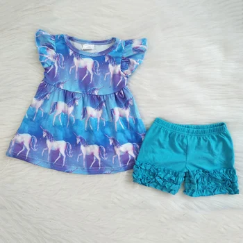 

kid baby girl outfit clothes 2 pcs Unicorn top and shorts children boutique summer outfit children clothing baby girl suit