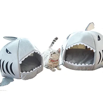 

Shark Pet Dog House Creative Crystal Velvet Pet House Washable Cat Dog Bed Comfortable Soft Small Medium Large Cats Dogs House