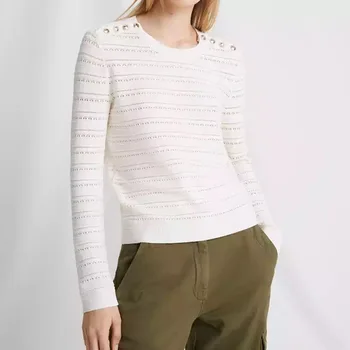 

2020 Hollow out Shoulder Buttons Women Sweater Knitted O-neck Casual Tops Wild Knitwear Pull 13