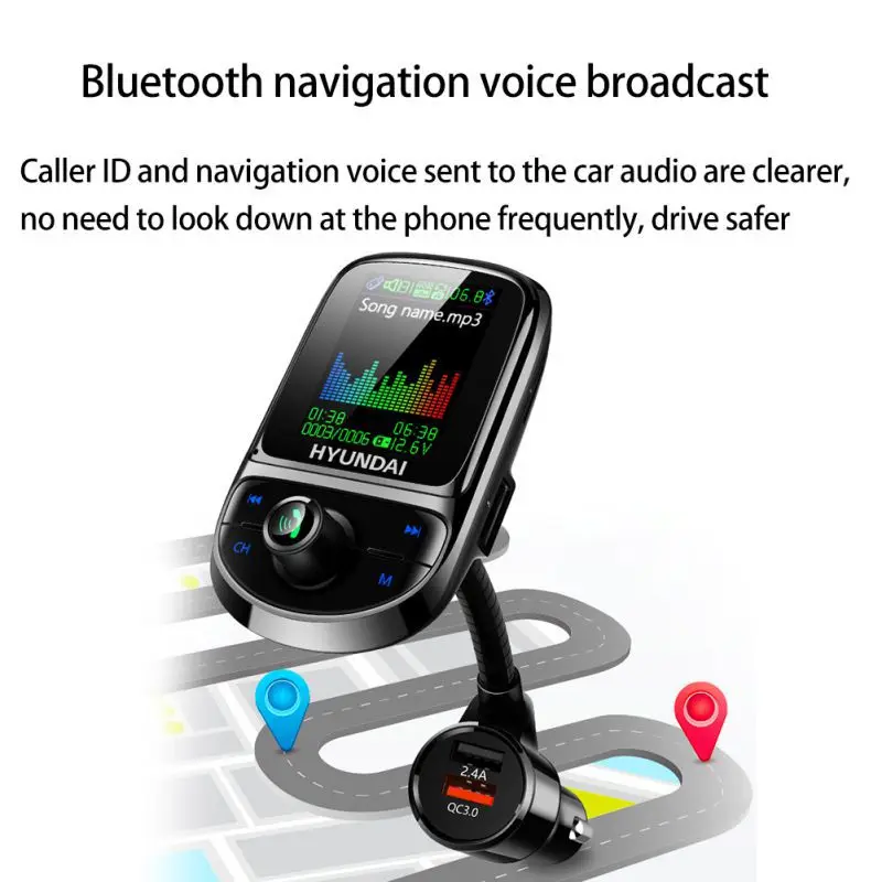 Автомобильное зарядное устройство QC3.0 с двумя USB, fm-передатчик, цветной экран, Bluetooth 5,0, беспроводной модулятор, Mp3 плеер, голосовая передача