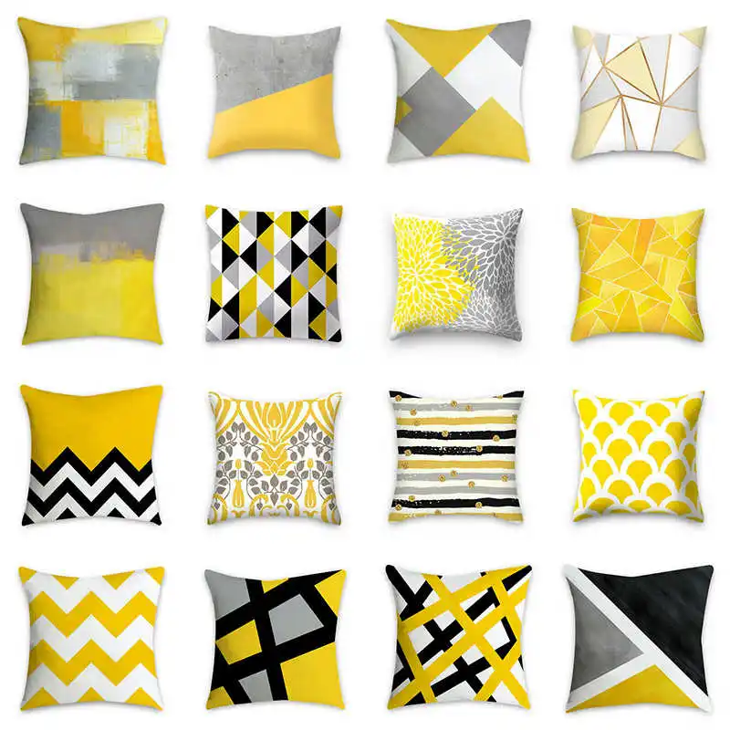 

45x45cm Yellow Striped Geometric Cushion Cover Polytster Throw Pillow Case for Home Chair Sofa Decoration Square Pillowcases