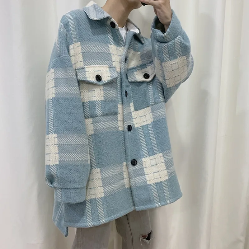 Winter Thick Woolen Coat Men Warm Fashion Contrast Color Tartan Woolen Jacket Men Loose Long Woolen Overcoat Male Clothes M-5XL