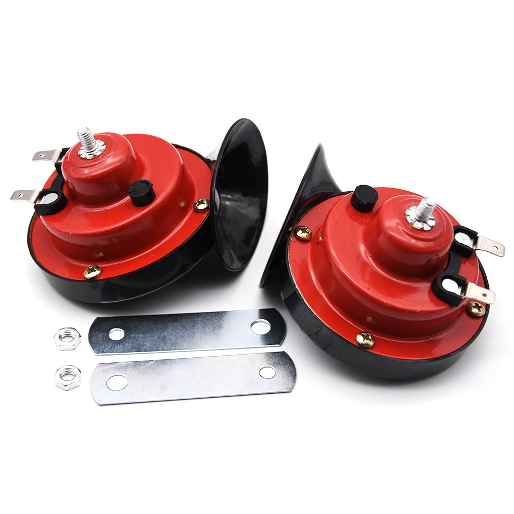 Car Air Horn Motorcycle Horn Siren 1 Pair Snail Chrome High Tone Low Tone Loud Sound Signal Speakers 12V