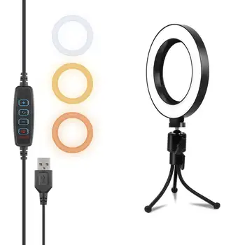 

6 inch desktop ring light with tripod + leather box packaging 3 colors temperature 10 brightness LED Right lights with USB plug