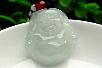 

Natural ice waxy Green Ice Run yu Laughing Buddha Pendant Burma yu Buddha Pendant send a cargo of Maitreya public certificat