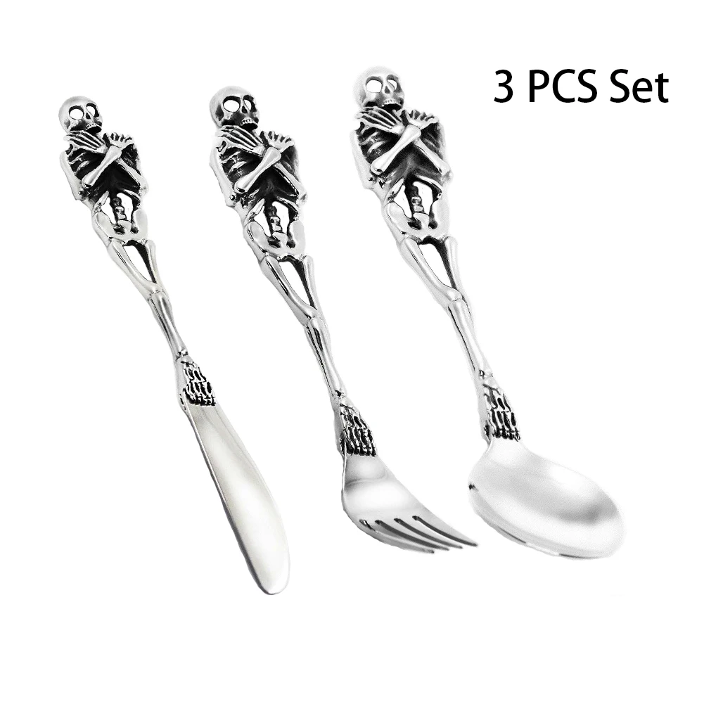 Stainless Steel Spoon Fork Knife Dinner Cutlery Set Skull Halloween Wedding Party Modern Kitchen Portable Flatware Tool | Дом и сад