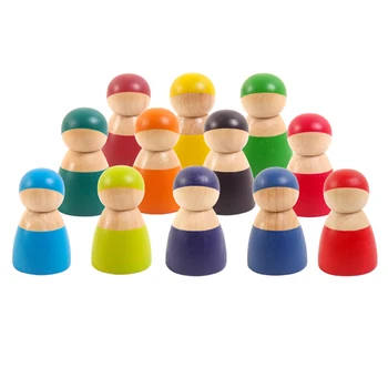 

12pcs Boys Girls Wooden Blocks Color Recognition Eye Hand Coordination Gift Portable Educational Toys Early Learning Doll Shape