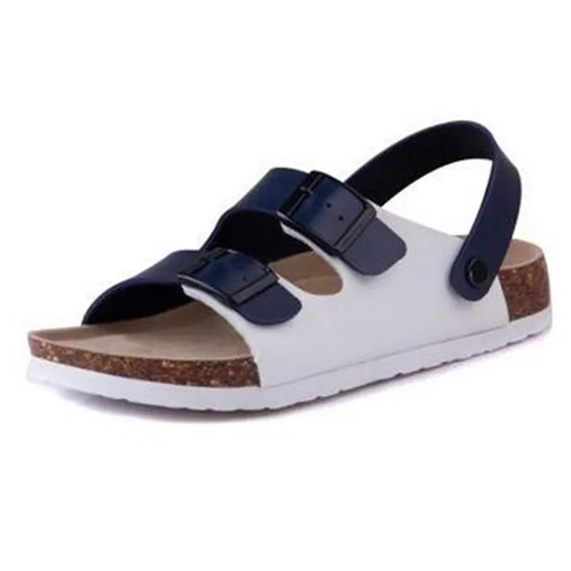 

New Men Summer Beach Slides Fashion Double Buckle Cork Sandals Flat with Patchwork Casual Slippers Shoe Plus Size 35-45 black