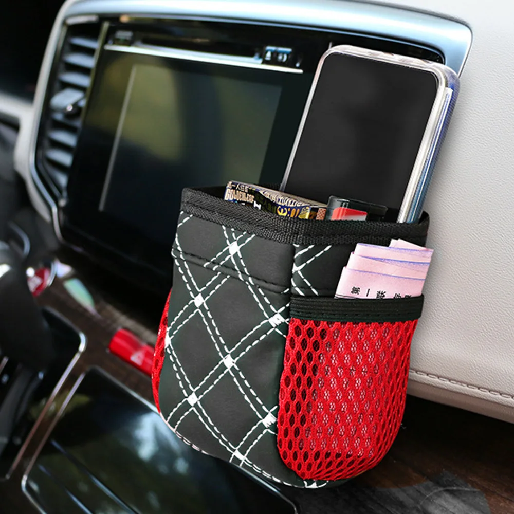 

Auto Vent Outlet Trash Box Car Mobile Phone Holder PU Leather Storage Bag Organizer Automobile Hanging Box for Car