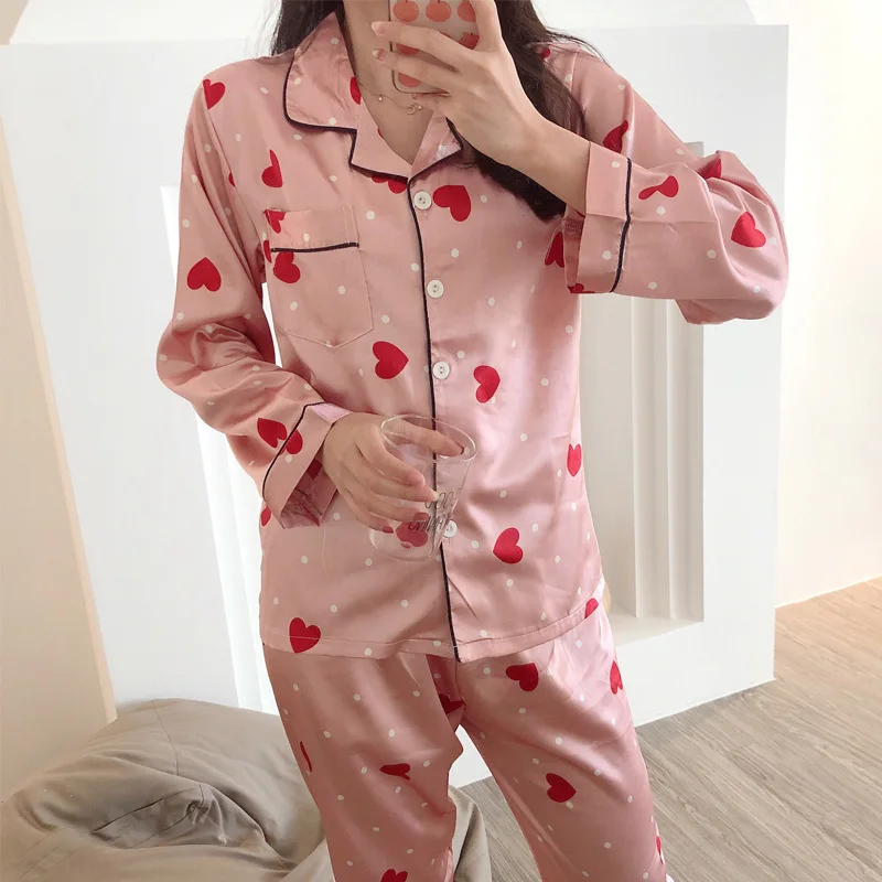 

New Style Pajamas Women's Autumn Viscose Long Sleeve Korean-style Thin Two-Piece Set-Outer Wear Sexy Silk Home Wear