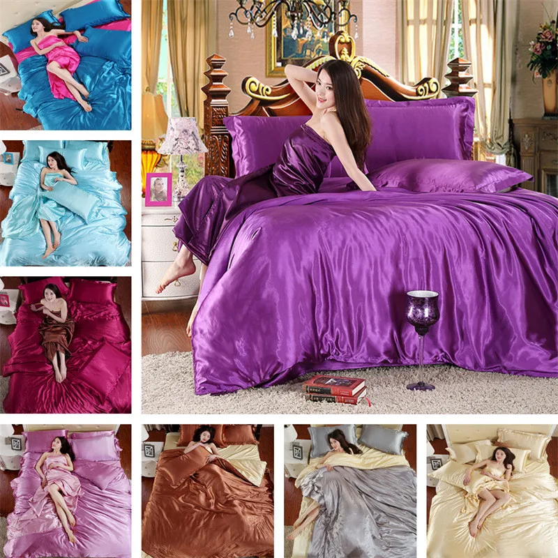 

Satin Silk Bedding Set Luxury Solid Color Concise Duvet Cover Set Full Size Comforter Sets with Pillowcase Comforter Bedding Set