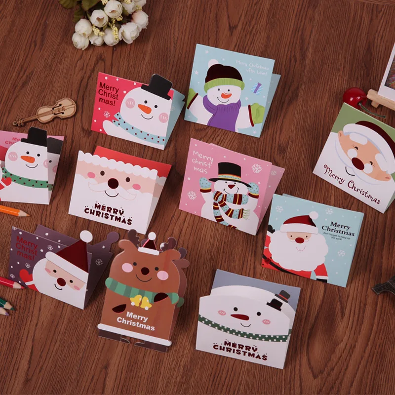 8 шт./лот, мини-Мультяшные рождественские поздравительные открытки, Подарочная открытка с сообщением с конвертом, случайный узор DV008
