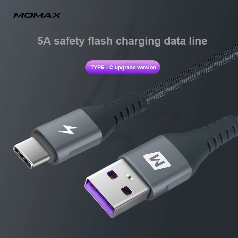 Тканый кабель MOMAX 5A usb c a 30 см для передачи данных и зарядки два в одном прочный