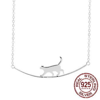 

Cat Curved Silver Necklace Simple and Individual Design Niche Fresh and Lovely Clavicle Chain for Women Chic Jewelry