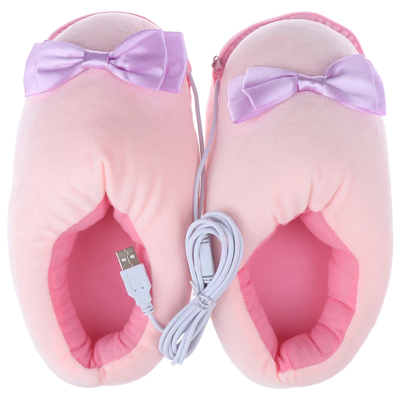 Розовый, серый, практичный безопасный плюшевый USB обогреватель для ног, мягкая обувь с электрическим подогревом, тапочки, милые кролики, рождественский подарок для девочек