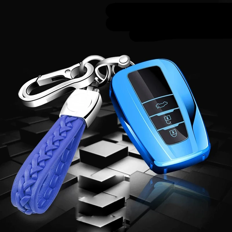 Blue with keychain Мягкий чехол для ключей из ТПУ для Toyota Avalon 8 Camry Levin IOZA CHR - Название цвета: Blue with keychain