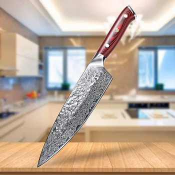 

Damascus Steel Kitchen Chef Knife Cuts Piece Fish Cutters Japanes Knife Sharp Santoku Utility Kiritsuke Wood Handle