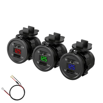 

Dual USB Motorcycle Car Cigarette Lighter Charger Socket LED Digital Voltmeter Meter Monitor for Motorcycle Auto Truck ATV Boat