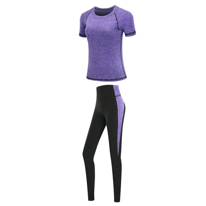 Новинка, брюки с высокой талией+ пальто+ футболка+ бюстгальтер, Женский комплект для йоги, 5 шт., набор для бега, быстросохнущая одежда для фитнеса, тренажерного зала, спортивный комплект, спортивная одежда для тренировок - Цвет: PurpleS2