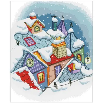 

Winter on the roof Counted Cross Stitch 11CT 14CT 18CT DIY Chinese Cross Stitch Kits Embroidery Needlework Sets home decor