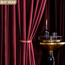 Nordic Curtains for Living Dining Room Bedroom Luxury Velvet Fabric Burgundy Thick Curtains Tulle Finished Product Customization