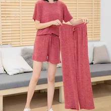 2019 Casual Pajamas Set Women Soft Cotton Mom Sexy Pyjama Long Pants Shorts Shirt Blinder 4Piece/Set Big Size Home Sleepwear