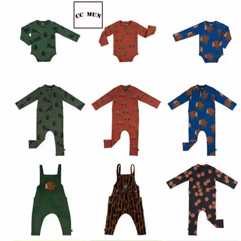 

2019 carlijnq boy girl autumn leopard geometric children's bib jumpsuit children's clothing